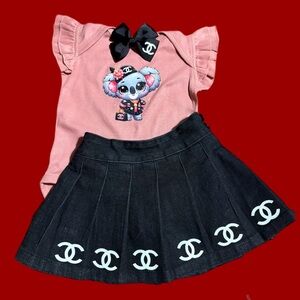 3pc toddler baby girl pleated skirt set size 12mo Hairbow